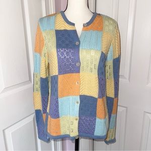 Talbots Multicolor Patchwork Cardigan